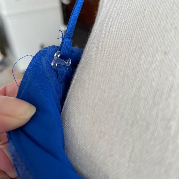 Christina Wu Cobalt Blue Lace Satin Mermaid Dress Tulip Hem Formal Prom 22 - Picture 5 of 7